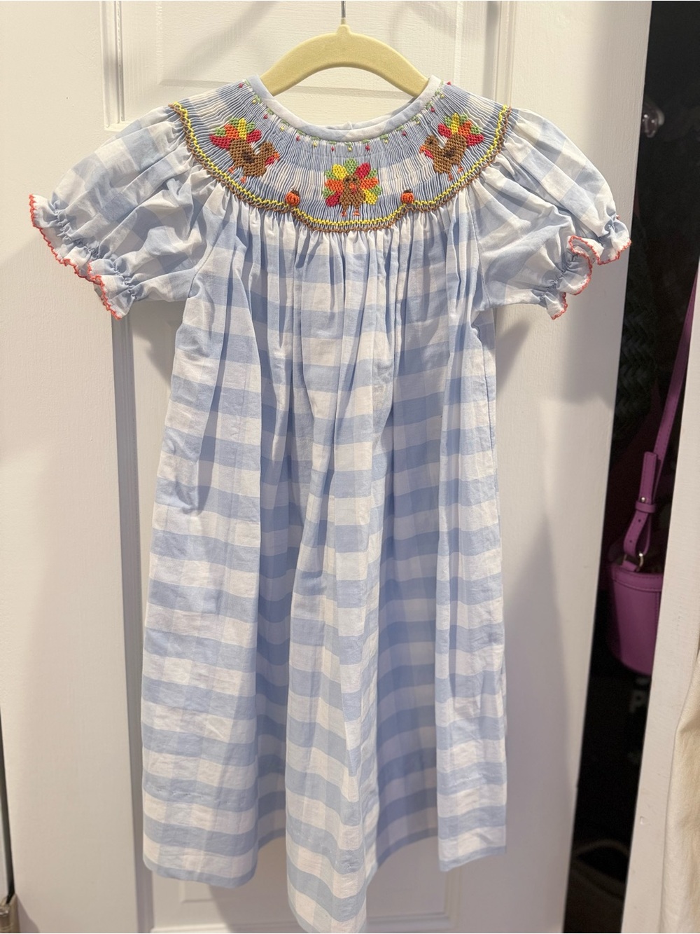 Smocked Thanksgiving Light Blue Gingham Girls' Dress 2T / holiday